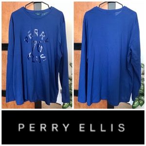 New Perry Ellis 76 Long Sleeve Crew Neck Cotton Shirt